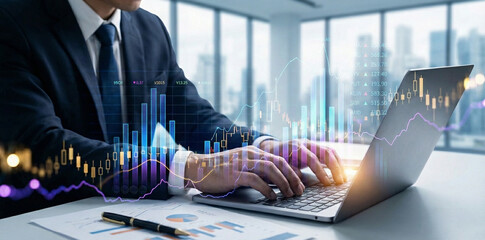 Business and finance planning data analysis, innovative investment strategies, and digital technology to foster economic growth and achieve sustainable digital market leadership in competitive