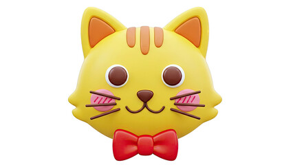 3D Rendered Yellow Cat Face with Red Bow Tie
