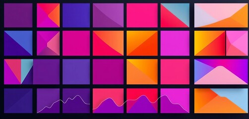 Clean geometric shapes & vibrant color blocks form a data visualization template,  flat,  background