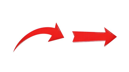 Red curved arrow pointing to the right symbolizing direction movement or progress on a transparent background