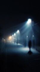Ethereal Night Walk: A Mysterious Journey Through Fog and Light