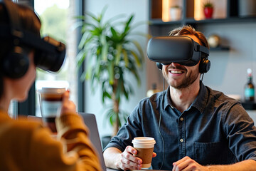 Using Virtual Reality Headsets to Attend a Video Conference Call with Coffee