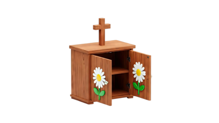 Wooden Cabinet with Cross and Daisy Decorations
