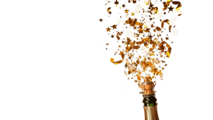 Celebration party popper exploding with colorful confetti and streamers on transparent background