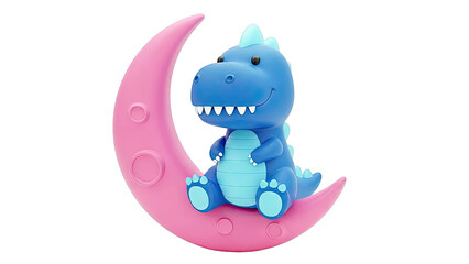 Blue Dinosaur Sitting on Pink Crescent Moon