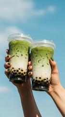 Healthy Summer Refreshment: Layered Iced Matcha Lattes with Brown Sugar Boba