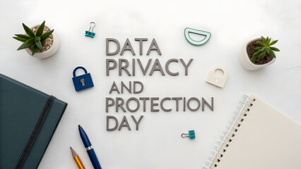 Data privacy and protection day concept with office supplies