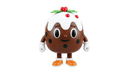 Christmas Pudding Character with Holly and Berries