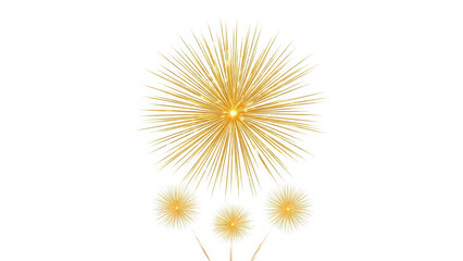 Obraz premium Decorative golden fireworks explosion with sparkling rays and smaller bursts on a transparent background for celebration