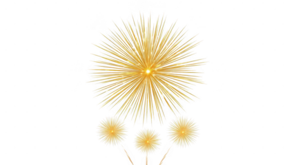 Decorative golden fireworks explosion with sparkling rays and smaller bursts on a transparent background for celebration