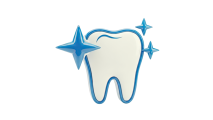 Sparkling Tooth Icon with Blue Stars