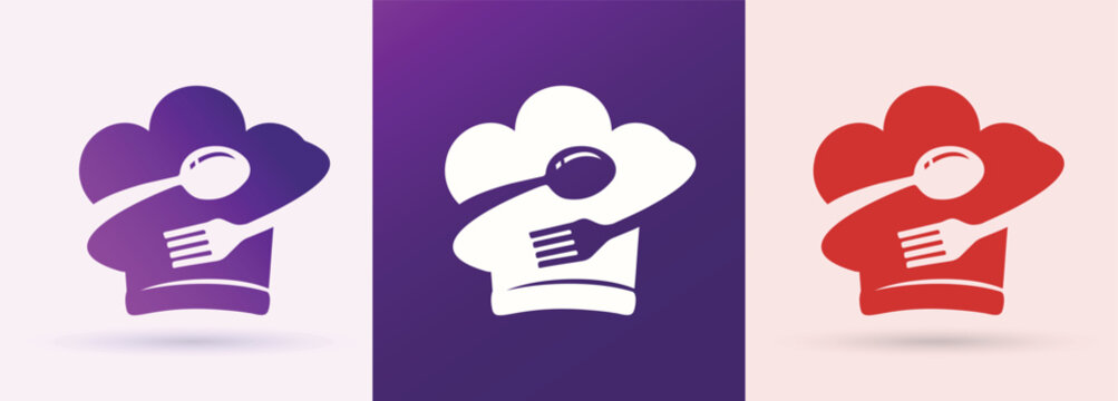 Chef hat spoon fork restaurant cooking culinary logo kitchen catering food service icon

