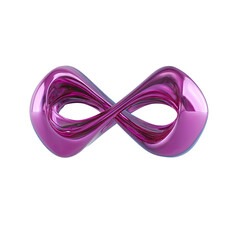 Metallic, purple infinity symbol with distorted reflections on a black background