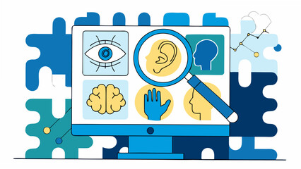 Vibrant infographic of brain and senses on computer screen © Sampad