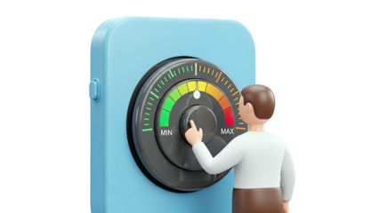 Person adjusting a dial with color-coded scale