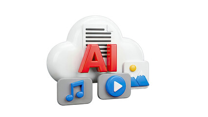 AI Cloud Data Icons: Music, Video, Images