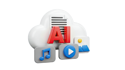 AI Cloud Data Icons: Music, Video, Images