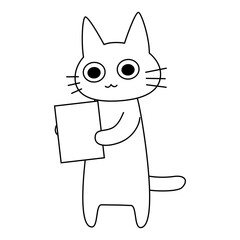 書類を確認・チェックするかわいい白猫のイラスト
