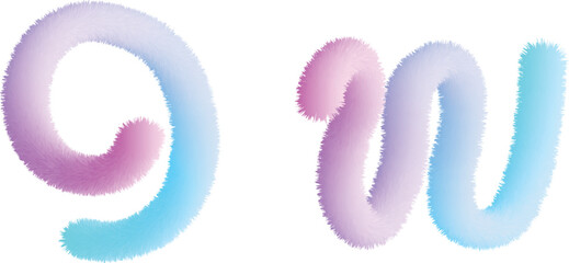 Abstract Gradient Vector Letters G and W with Furry Fluffy Texture in Pink Purple Blue Cyan on White Minimal Background for Modern Typography and Creative Design Projects