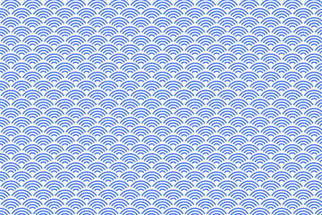 青海波の背景イラスト　和柄　青色　Japanese traditional pattern