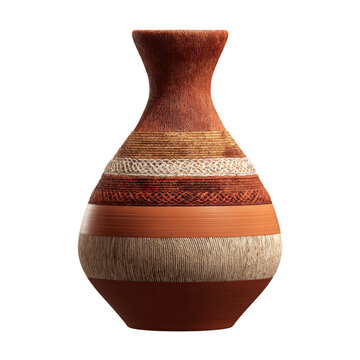 Handcrafted terracotta pottery vase isolated on transparent background