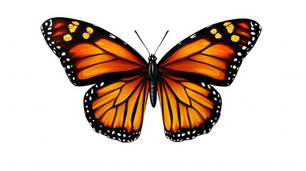 Fototapeta premium Detailed illustration of a vibrant orange and black monarch butterfly showing its delicate wing patterns and body detail on transparent background