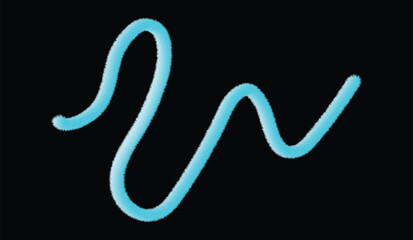 Abstract Gradient Vector Wave Line with Furry Texture in Bright Cyan on Black Background &mdash; Minimal Soft Design for Modern Creative Projects