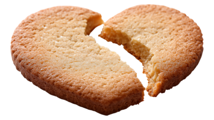 Broken heart shaped cookie isolated on transparent alpha channel background