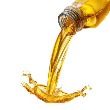 Oil being poured from bottle isolated on transparent background
