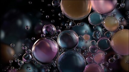 Colorful Bubbles Floating in a Dark Background with Depth and Texture