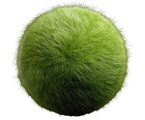 Fuzzy green sphere with soft fibers against a black background