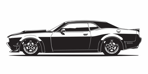 Fototapeta premium Car side view vector icon, black and white detailed illustration, black car isolated on white 