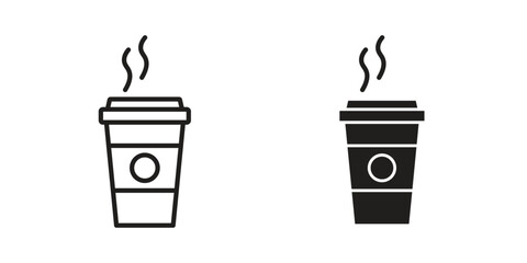 coffee cup icons. Line Art Style Design Isolated On White