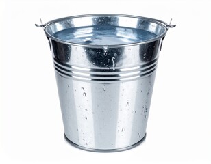 Iron Bucket Filled with Water Isolated on White Background

