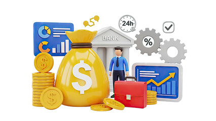 Financial Success and Banking Concepts 3D Illustration