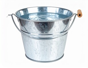 Iron Bucket Filled with Water Isolated on White Background
