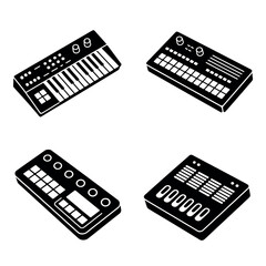 Collection of various electronic keyboards and synthesizers Vector