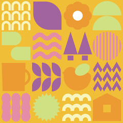 北欧風のモーチーフを並べた正方形背景素材