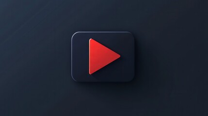 Iconic Play Button: A minimalist design showcases a sleek, three-dimensional play button icon, the vibrant red triangle set against a modern, dark backdrop, symbolizing media and content