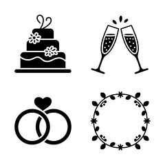 Wedding icons set with cake and champagne Vector