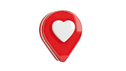 3D Red Location Pin with White Heart