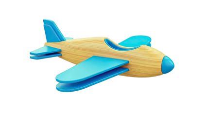 Wooden Toy Airplane with Blue Accents