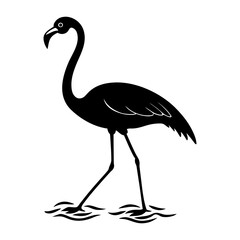 Fototapeta premium Vintage Flamingo Bird Walking in Water Vector Art.