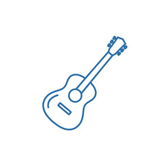 Acoustic Guitar Outline Icon - Simple Blue Line Art on White Background