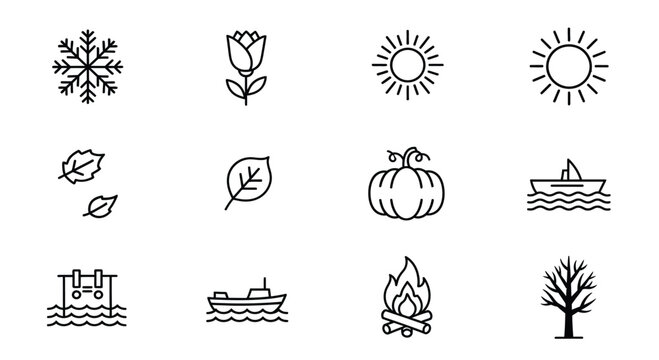 Illustrations of seasonal and natural elements illustration