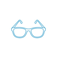 Minimalist eyeglasses outline icon, blue line art on white background