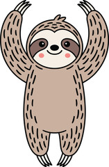Obraz premium Cute cartoon sloth character raising arms in cheerful greeting adorable animal illustration for children's book graphics playful mascot design for educational resources and creative projects happy wil