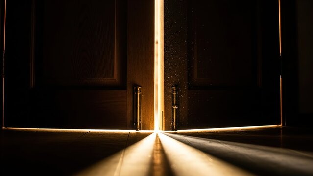 Light shining through partially open door darkness