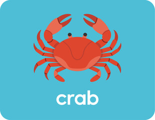Cartoon red crab illustration on blue background marine animal aquatic wildlife character drawing for kids educational resources children's book design ocean sea life biology science learning material