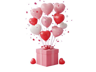 Valentine's day gift box with heart balloons